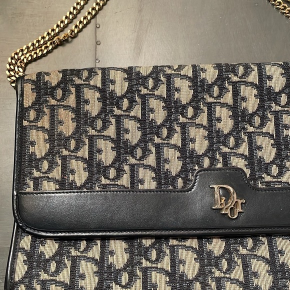 COPY - Dior Vintage Trotter Clutch Purse/ Chains Navy Jacquard Canvas Navy Leat… - Picture 12 of 16
